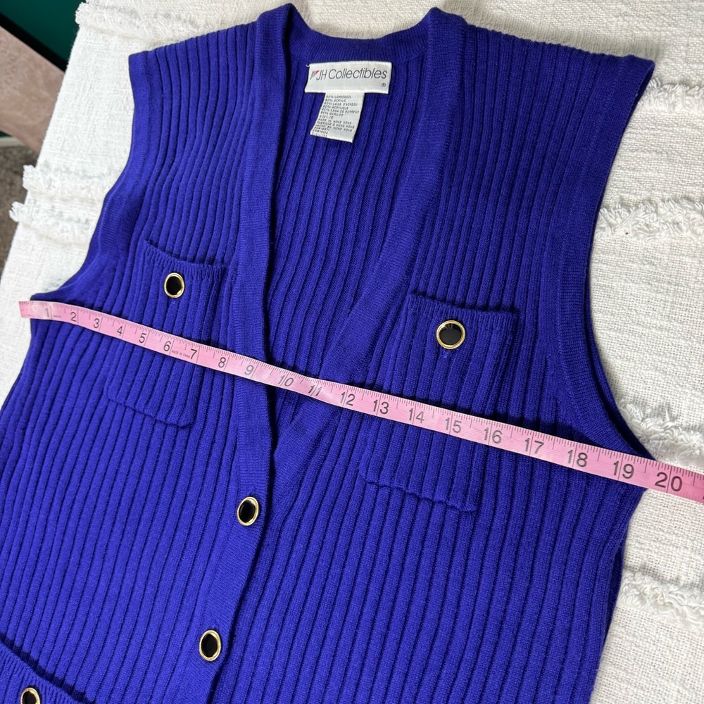 JH Collectables VTG Royal Blue Sweater Vest Lambswool Acrylic Blend Buttons Sz L - Picture 4 of 9